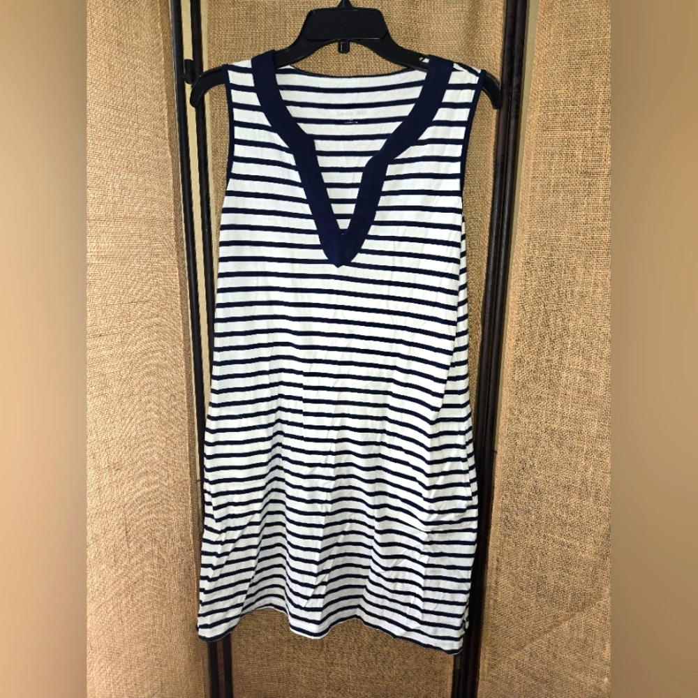 Women's Lands End Black White Stripe Nautical Shirt Dress With Pockets Size 6-8